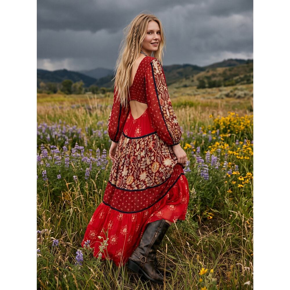 Free People Bohemian Gypsy Witchy Bali Laurel Maxi Dress Medium Patchwork 70s - Picture 5 of 14